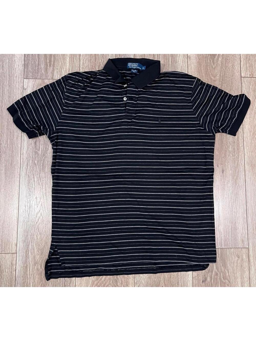 Ralph Lauren Men's Polo Shirt Black with White Pinstripes XL